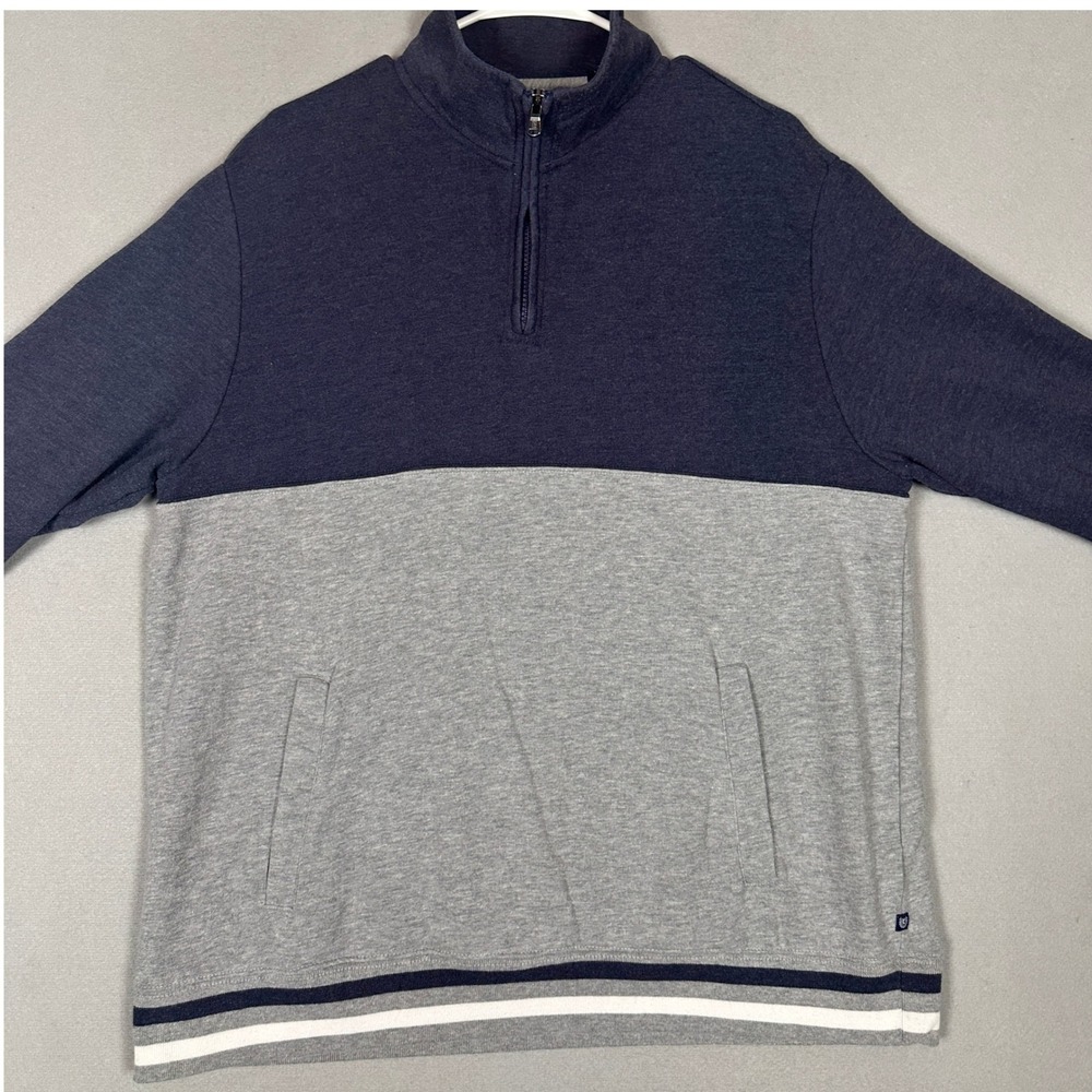Chaps Sweatshirt Mens XL Quarter-Zip Navy Grey Colorblock Pullover Mock Neck